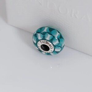 Teal Lattice Murano Glass Charm Bracelet Bead Pendant S925 ALE with box